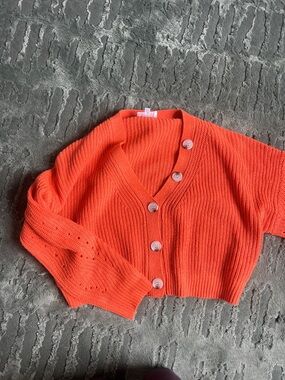 Line & Dot Bright Orange Cropped Button Cardigan